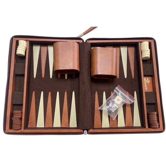 Travel Backgammon Game Leather Zippered Case SKor Mor - Picture 1 of 4